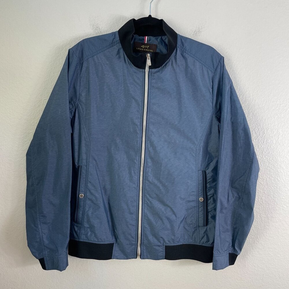 Louis Castel Mens 100 Medium‎ Lightweight Blue Nylon Bomber Jacket Zip Up